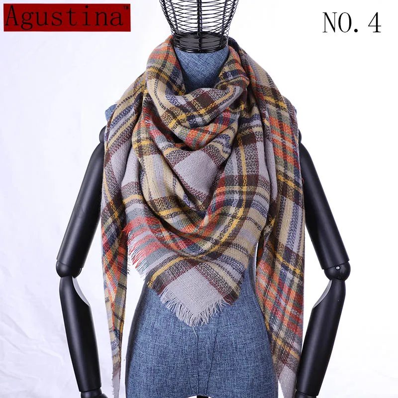 women Plaid scarf winter cashmere tartans scarf shawl poncho triangle scarfs luxury capes pashmina ladies scarves womens shaws images - 6