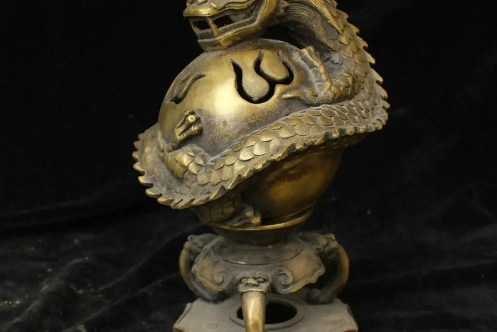 10 &quotКитайская старая желтая бронза ручной работы животное дракон курильница HQQY |