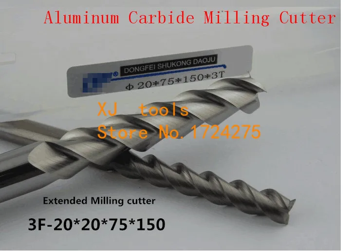 Бесплатная доставка длинная Концевая фреза 20 0 мм 20*20*75 * 150L 3 канавки алюминиевые