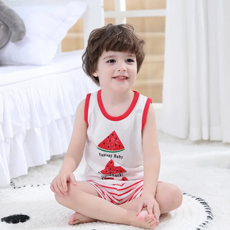 T Shirt for Boys Fruit Watermelon Cotton Baby Girl Boy Animals Duck Fox Sleeveless Tops Tee Summer Children's Clothes 0-6Y
