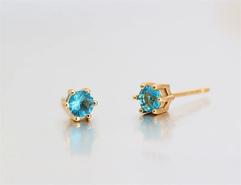 Six Claw Round Ocean Blue Crystal Mini Small Stud Earrings For Women Kids Girls Baby Child Piercing Jewelry Gold Color Aros 4mm|earrings