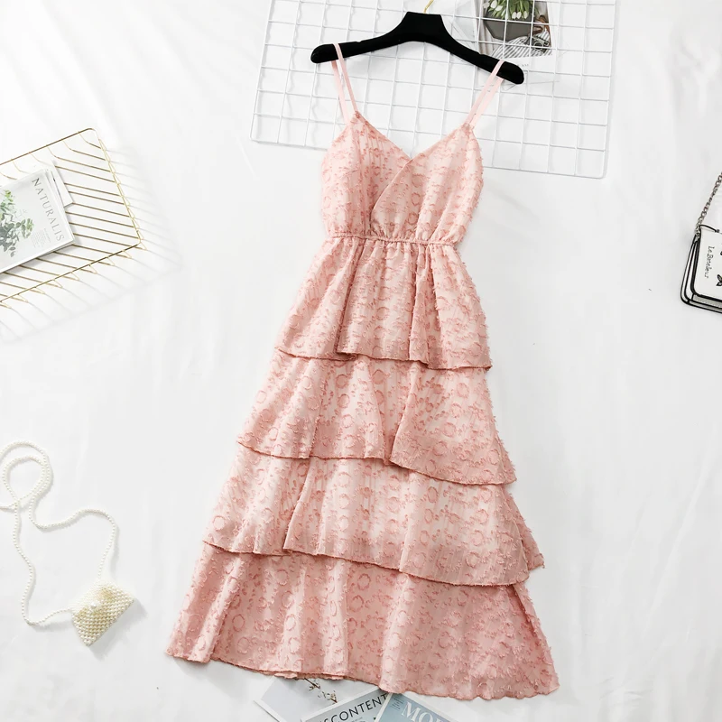 SKOONHEID Лето рукавов Многоуровневое женское платье Boho корейские вечерние шифон