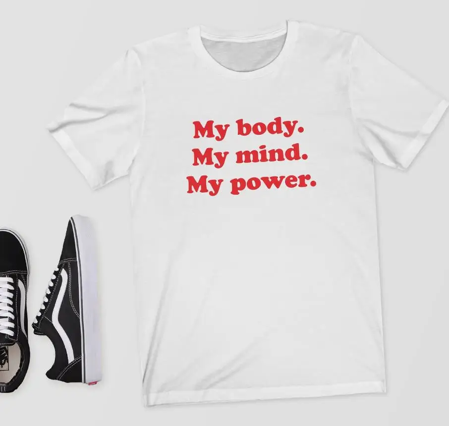 Женская футболка My Body Mind Power с принтом красных букв хлопковая Повседневная