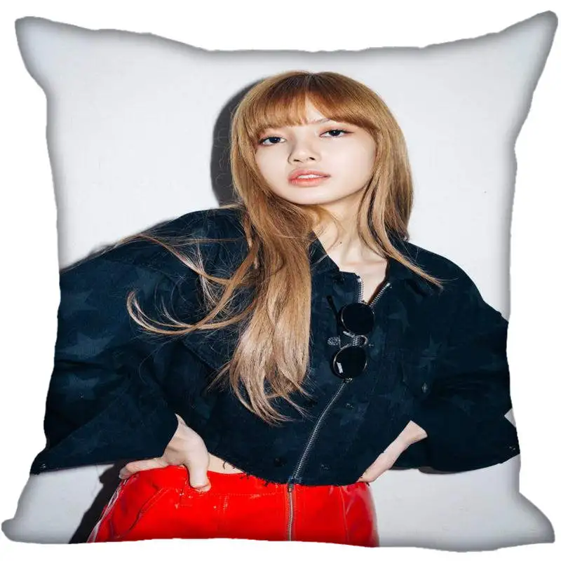 Fan Xi, хит, на заказ, KPOP, черно-розовая Лиза, принтованная шелковая квадратная наволочка, для дома, декоративная, на молнии, атласная наволочка(одна сторона