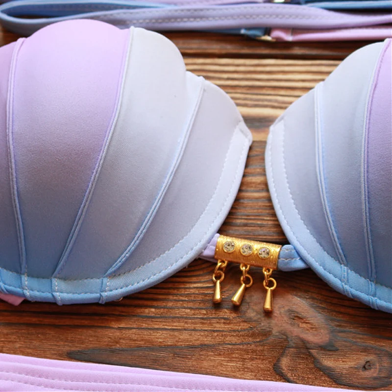 

2017 Bandage Bikinis Mermaid Shell Bikini Top Bandeau Swimwear Push Up Swimsuit Cut Out Bathing Suit Brazilian Bottoms Beachwear