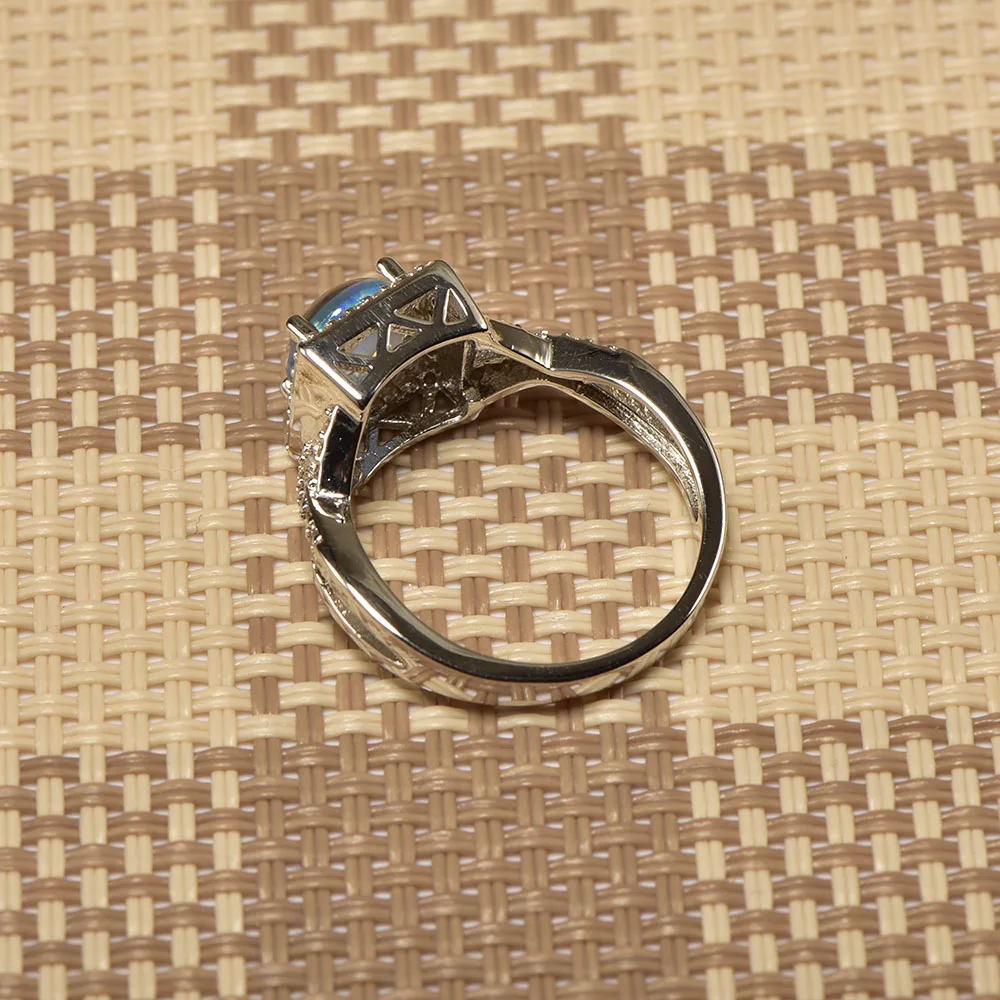 Женское кольцо из серебра 925 пробы с голубым опалом|ring size|ring size 5crystal ring |