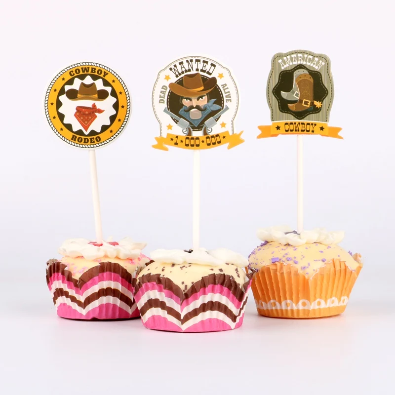 12 шт./компл. Мультяшные ковбойские топперы для торта мальчиков/капкейков флажки