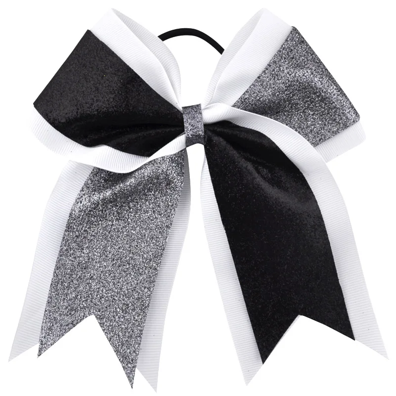 1 Black and gray 7 дюймов, 1 шт., модный бант для чирлидинга для девочек, модные блестящие эластичные резинки для волос с блестками, очаровательные ленты, банты, полосатые аксессуары для волос - Цвет: 1 Black and gray