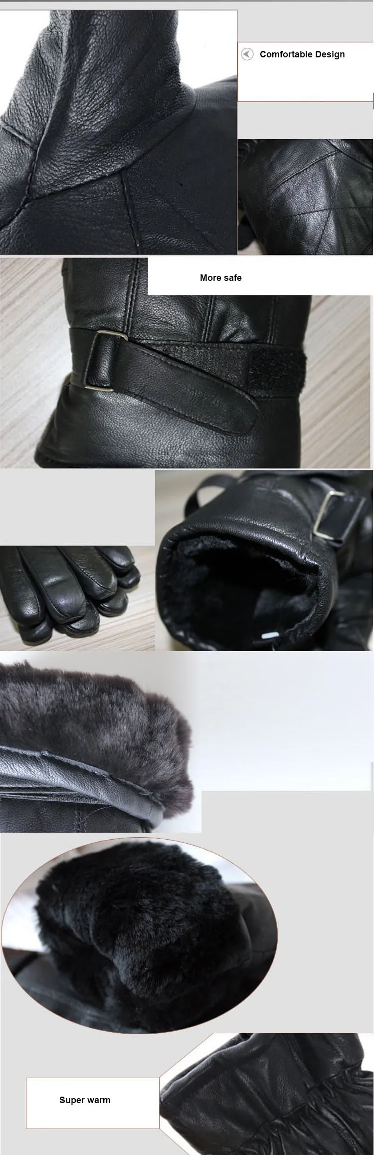 New Winter Warm Men Gloves Motorcycle Male Real Leather Sheep Fur Gloves Outdoor Ski Sports Gloves Thick Cycling Mittens