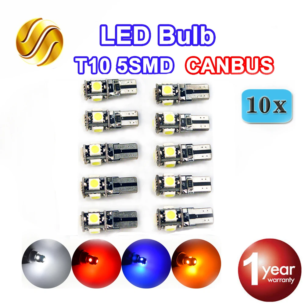 Flytop 10 x T10 CANBUS 5SMD 5050 SMD безотказная автомобильная лампа W5W 194 светодиодный светильник авто задний светильник белый синий желтый красный цвет CAN BUS