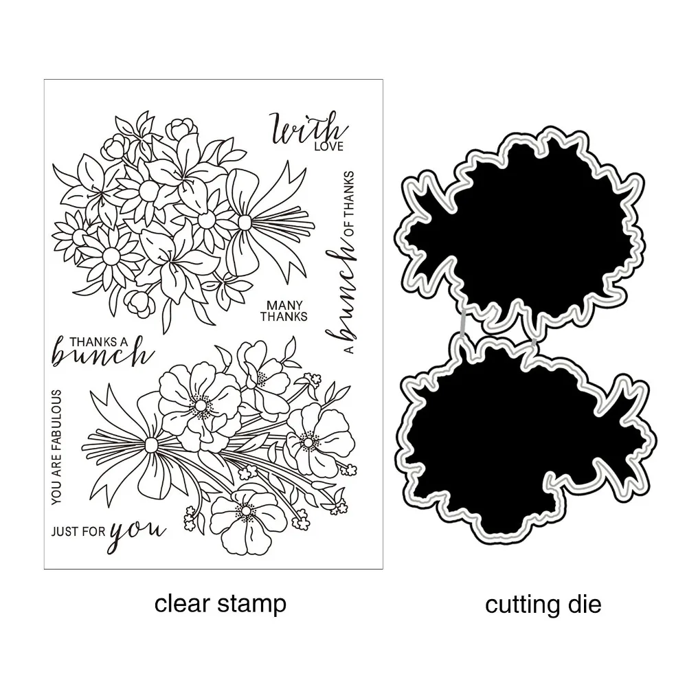 

ZhuoAng Blooming flowers Cutting Dies and Clear Stamp Set for DIY Scrapbooking Photo Album Decoretive Embossing Stencial