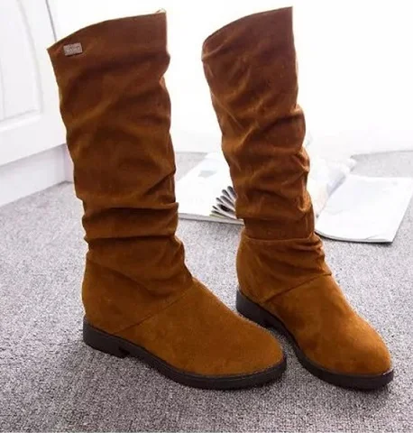 Лидер продаж 2018 женские ботинки осенне зимние модные из флока до бедра|Зимние