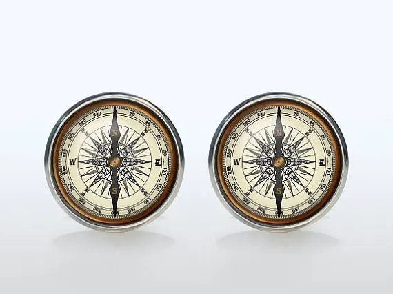 Высококачественные винтажные в форме компаса, запонки для французских рубашек, серебряные брендовые стеклянные запонки, мужские аксессуары для жениха, на пуговицах, для мужчин и женщин