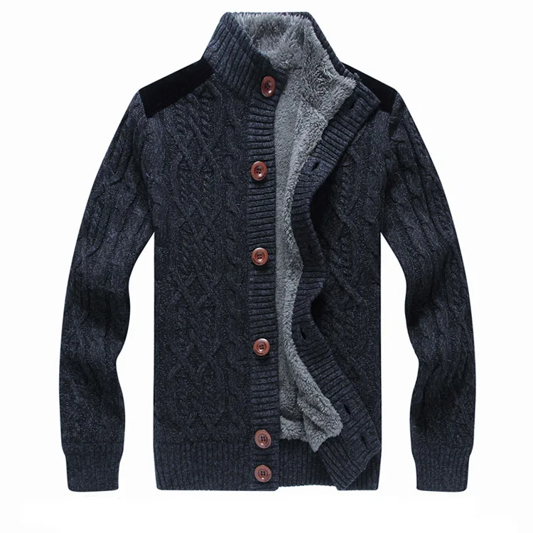 Blue Мужской флисовый кардиган, свитера, Повседневный свитер Strickjacke, мужской теплый толстый свитер с воротником-стойкой, 3xl - Цвет: Blue