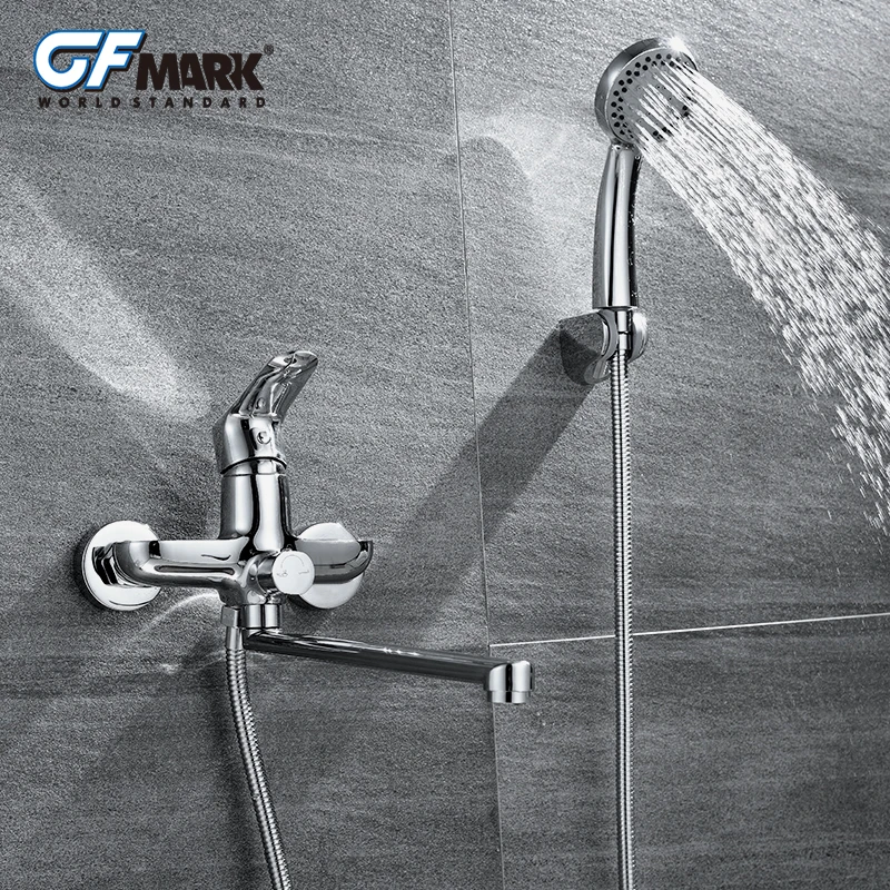 GFmark Поворотный смеситель для душа с длинным Изливом настенный хромированный