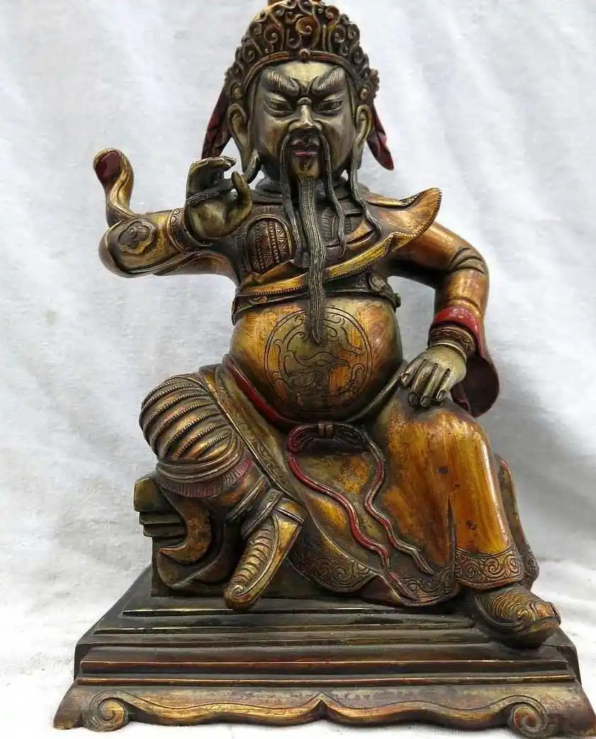 10 &quotТибет чистая бронза позолота резные дракон Гуань-Ю. будда Скульптура | Дом и