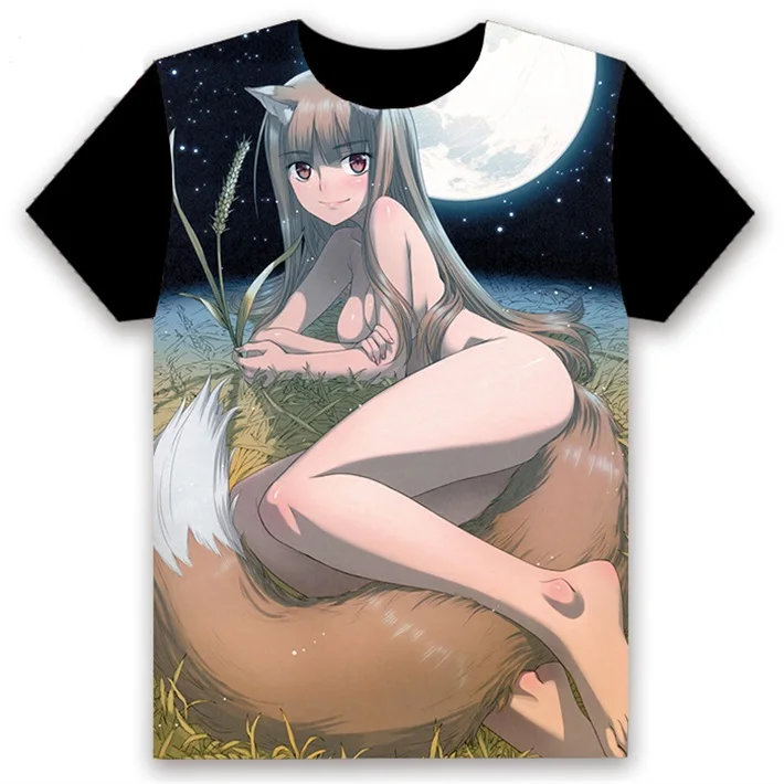 19 Аниме футболка Spice and Wolf Holo Косплей короткий рукав Женская Мужская черная футболка Повседневная летняя футболка Otaku - Цвет: 19