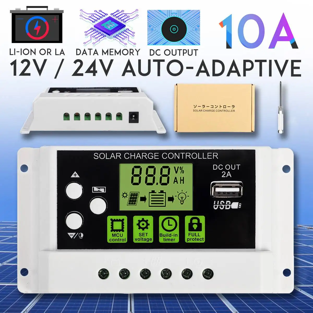 10A 20A 30A 12 V/24 V PWM солнечная панель контроллер заряда литий-ионная и свинцово-кислотная батарея зарядное устройство USB ЖК-дисплей