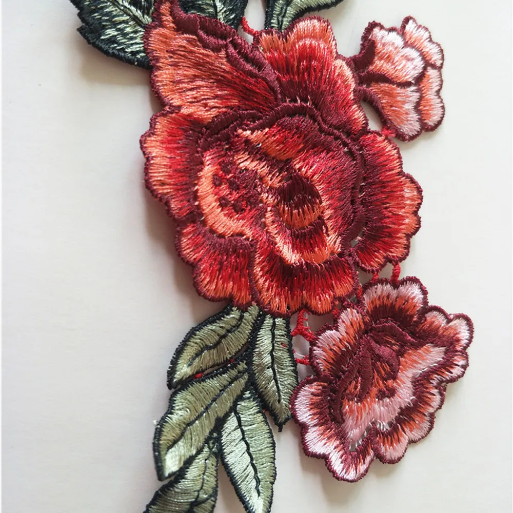 2PC DIY Flower Patches Big Stickers Clothing Embroidery Embroidered Roses Floral Collar Sew Patch Sticker Applique Badge