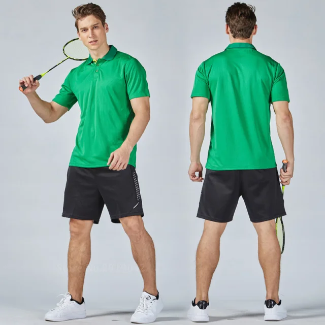 Grass green set Мужские теннисные рубашки, наборы, дизайн, спортивный костюм, шорты с трикотажными вставками, дышащие, быстросохнущие, для бадминтона, для настольного тенниса, спортивная одежда - Цвет: Grass green set
