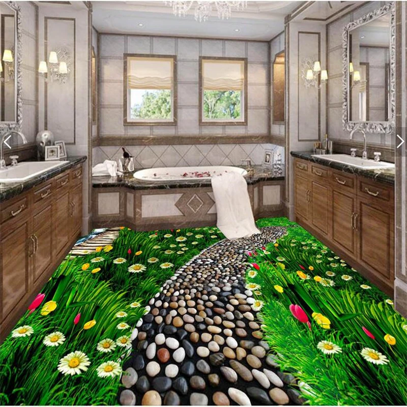 Большой индивидуальный покраска пола 3d для цветочной зеленой травы природы