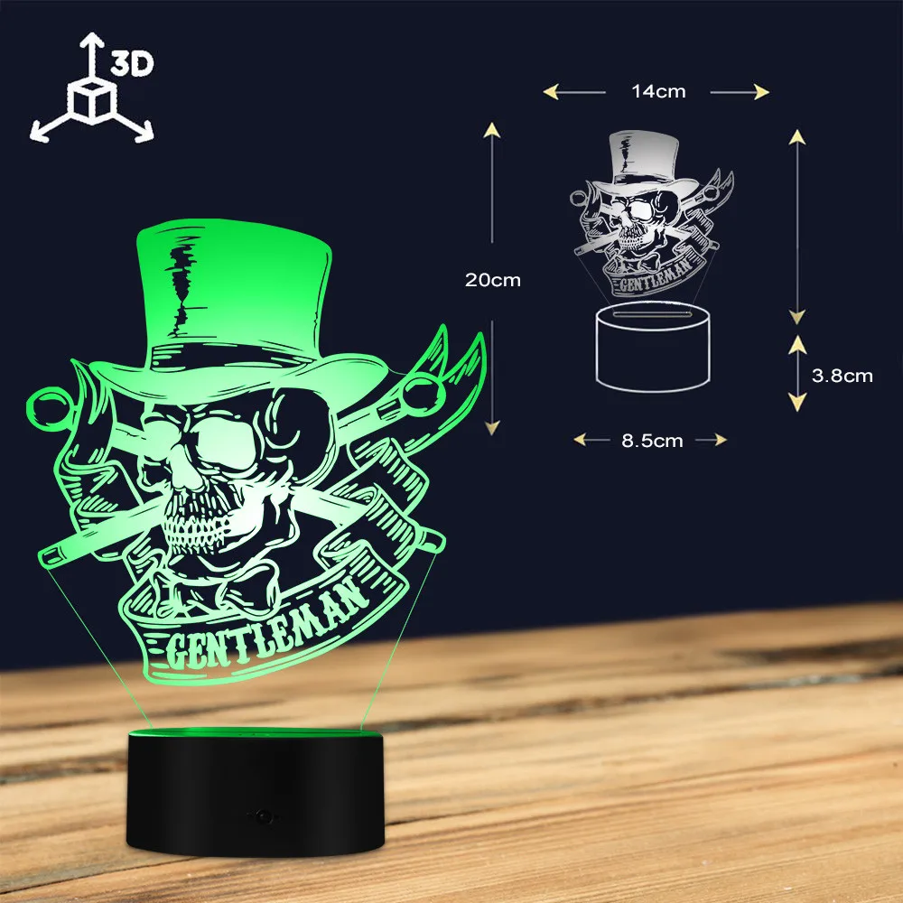 Мистер джентльмен череп с верхней шляпой 3D оптическая иллюзия ночная лампа в