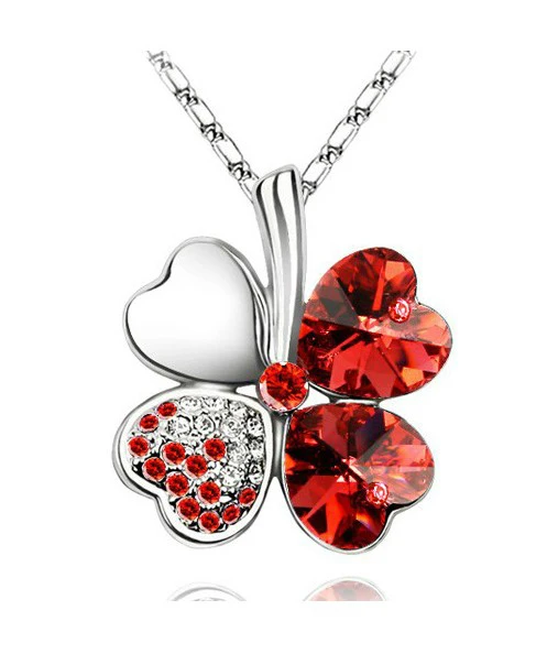 silver red Австрийский Кристалл, 4 четырехлистных листа клевера, подвески, качественные модные ювелирные изделия, Прямая, подвески, женские аксессуары - Окраска металла: silver red