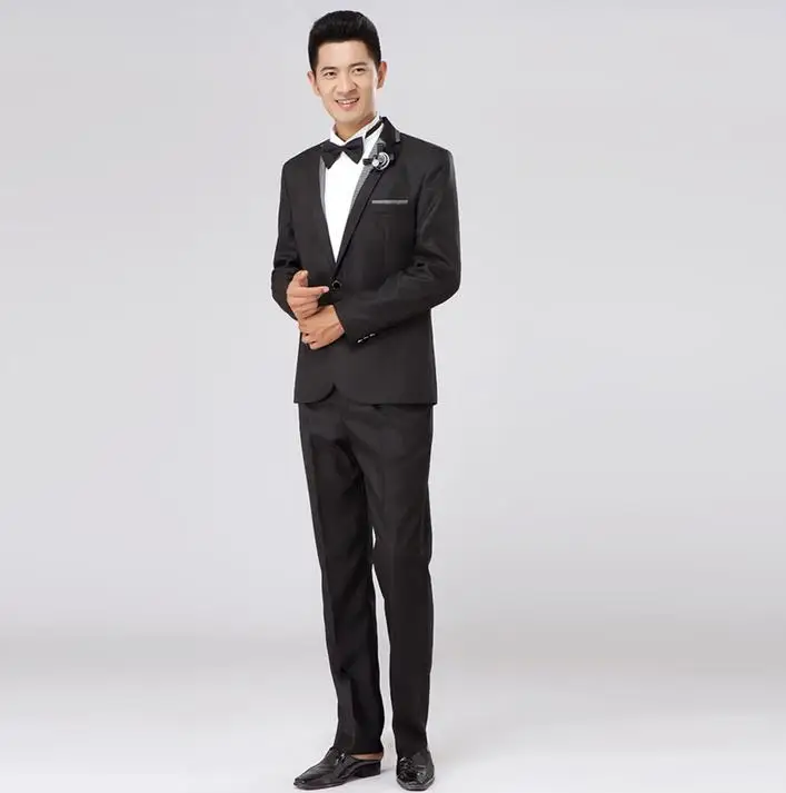Black performance formal dress male suit set men latest coat pant designs mens suits wedding groom + trousers tie | Мужская одежда