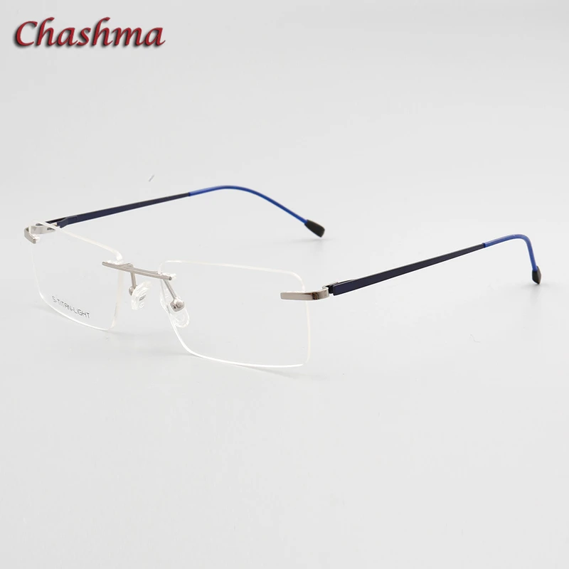 Silver with Blue Chashma, дизайнерские очки, оптические, по рецепту, титановая оправа для мужчин, без оправы, светильник, для очков, шарнир, качественная оправа для очков, для мужчин - Цвет оправы: Silver with Blue