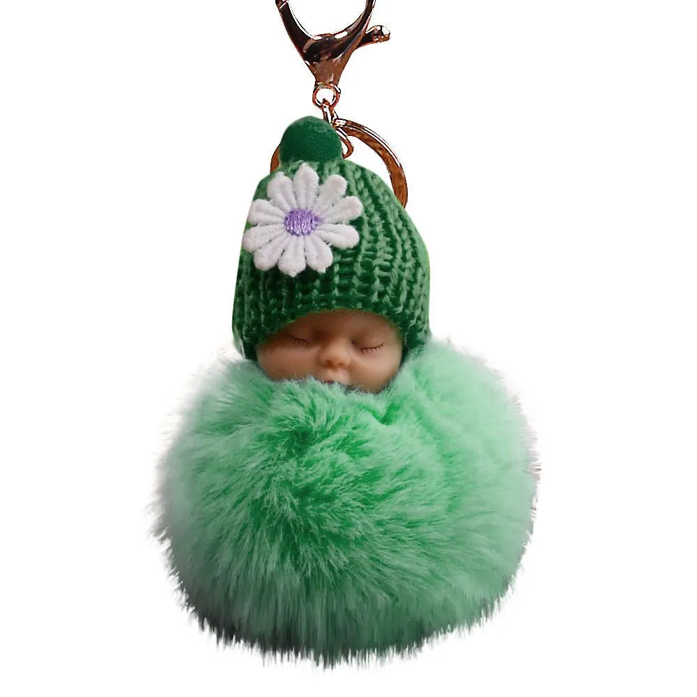 Mint Green Милый брелок для ключей, подарок, милый меховой пушистый помпон, Спящая кукла, брелки-цепочки, сумки, подвеска, ювелирные изделия llaveros - Цвет: Mint Green