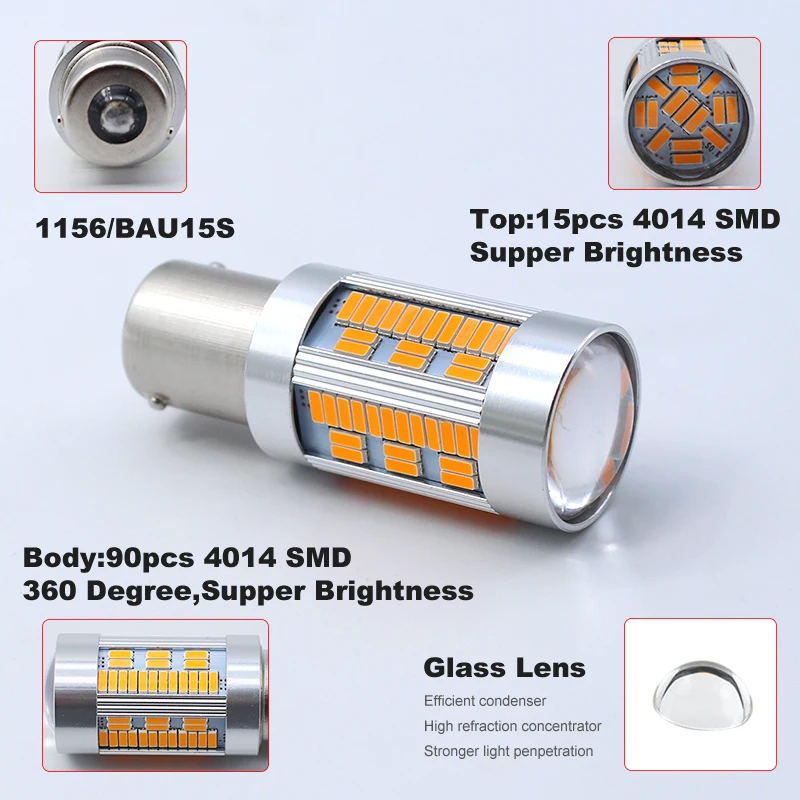 SO. K 2 шт. 1156 BAU15S PY21W светодиодный 4014 SMD 105 светодиодный лампы янтарно-желтого цвета для авто автомобиля Лампа сигнала поворота обратный светильник без гипервспышки