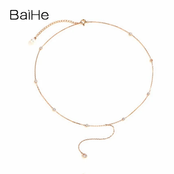 Rose Gold BAIHE Твердое 18 K желтое золото(AU750) сертифицировано H/SI-SI3 0.30ct натуральные бриллианты модные ювелирные изделия Подарочные ожерелья - Цвет камня: Rose Gold