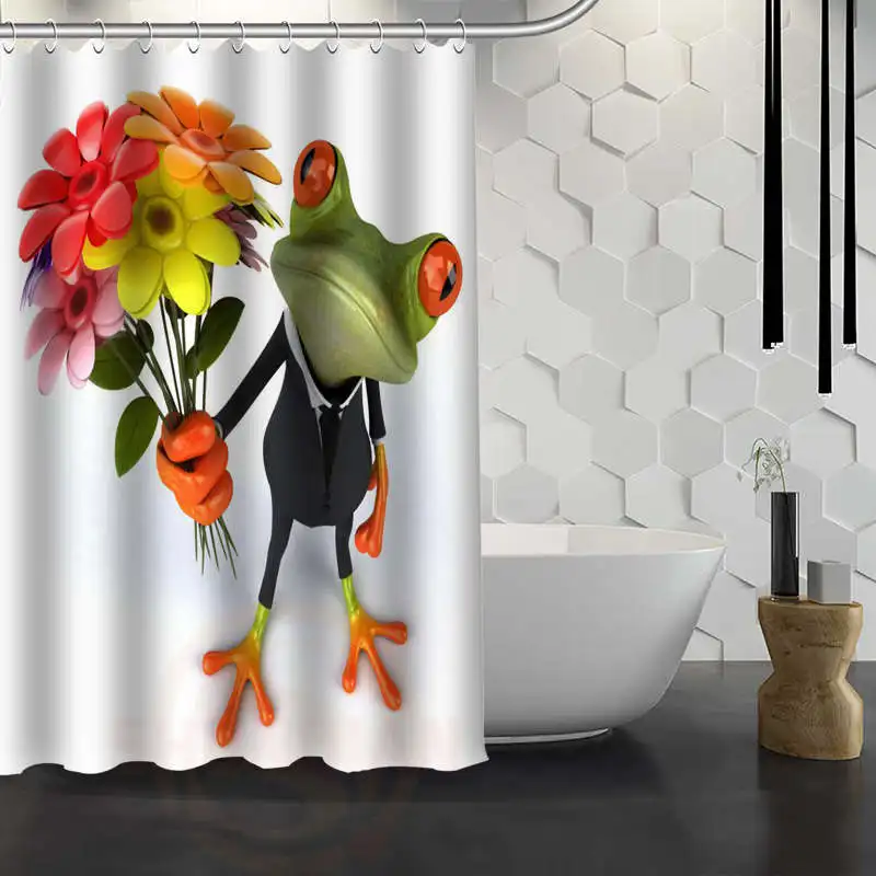 

Custom 3d Funny Frog Shower Curtain With Hooks Fabric Bathroom Curtain eco-friendly Waterproof shower curtain