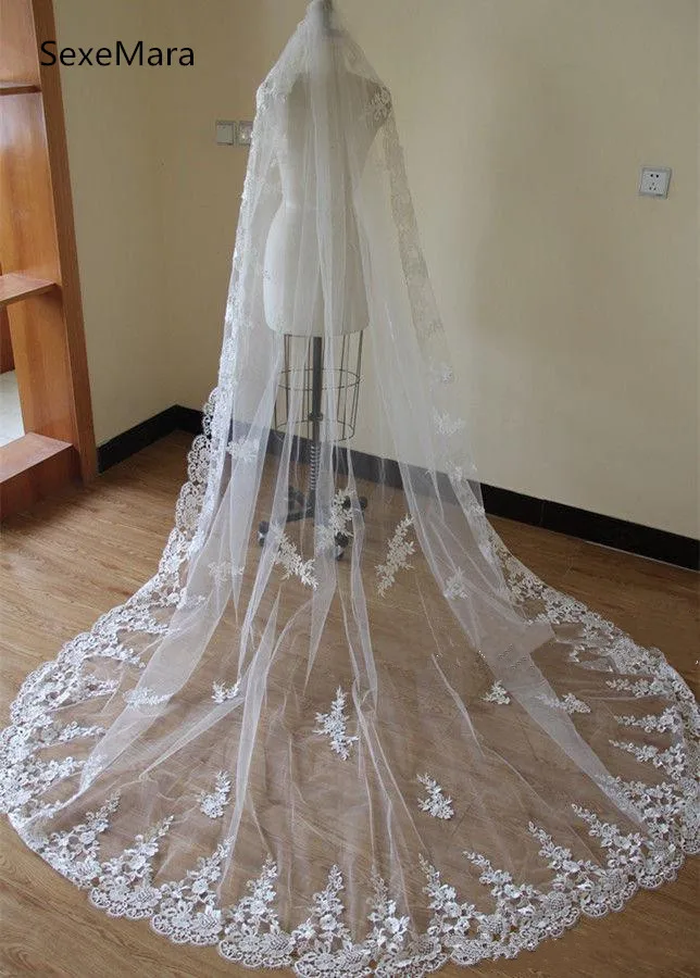 2019 новая белая свадебная фата с цветочным узором и кружевной каймой мягкий тюль