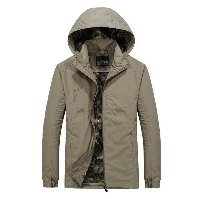 8788 Khaki Весенняя мужская куртка 5XL 6XL, водонепроницаемая Мужская куртка с капюшоном, тонкая повседневная спортивная куртка, мотоциклетная модная верхняя одежда, ветровка для мужчин - Цвет: 8788 Khaki