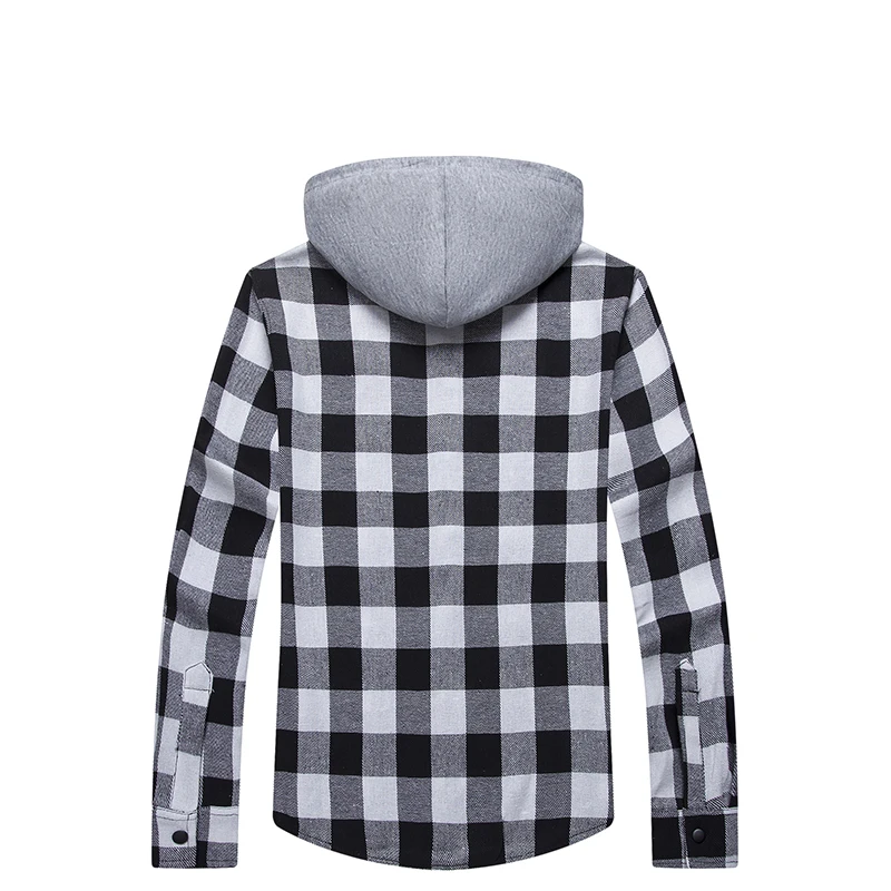 Рубашка мужская с капюшоном модная повседневная однобортная рубашка в клетку