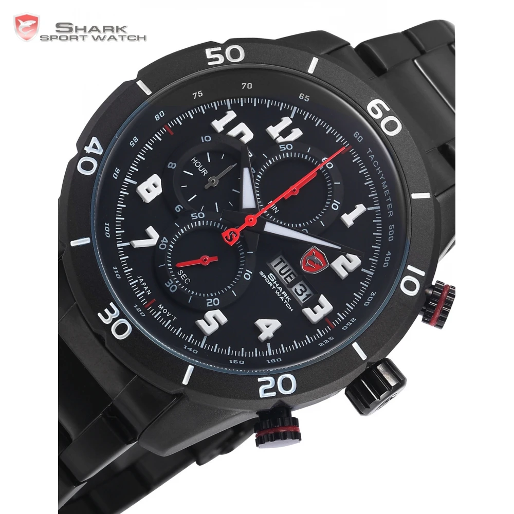 Gummy акула спортивные часы Для мужчин полный черный Дата День Календари остановки