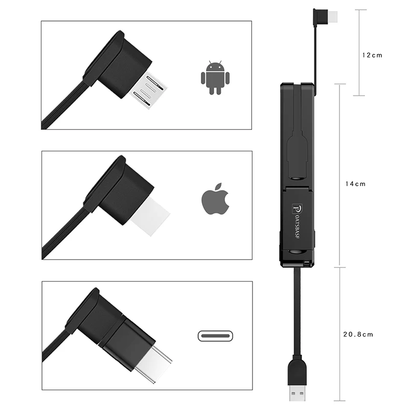 Oatsbasf 3 в 1 Micro usb type C 8-контактный usb-кабель для iPhone X 8 7 6 Креативный дизайн скрытый usb-кабель для Xiaomi huawei