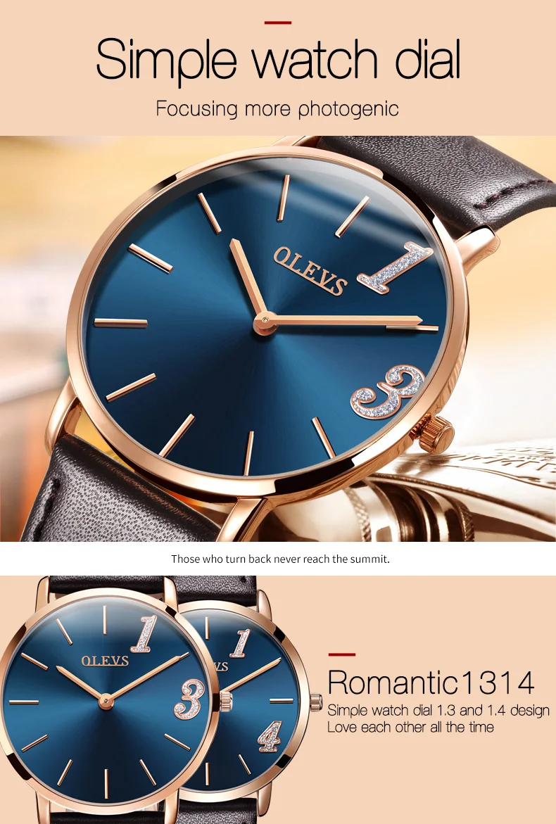 OLEVS 2017 простые наручные часы для влюбленных лучший бренд золотые кожаный ремешок