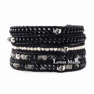

Женский браслет Lotus mann из Натуральной Черной Кожи