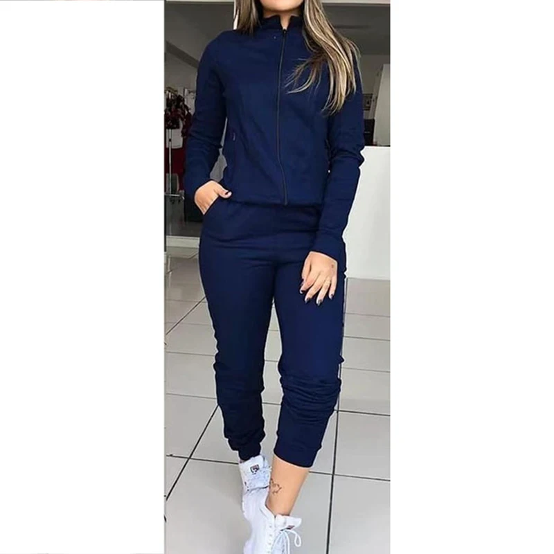 Женская Осенняя однотонная спортивная одежда с длинными рукавами комплект из