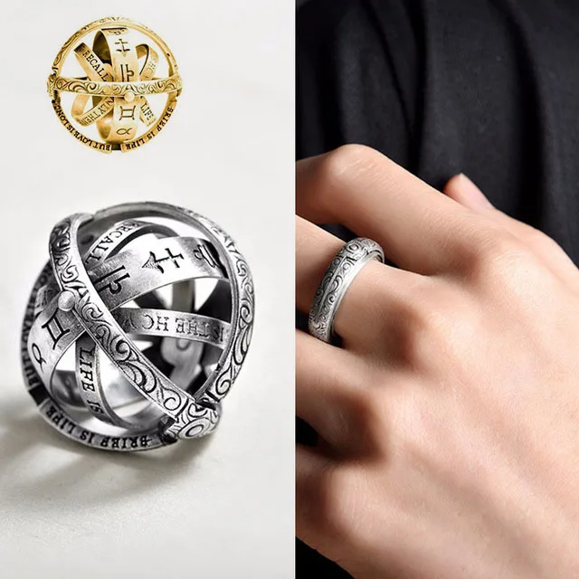 

2019 Astronomical Sphere Ball Ring Open Locket Rotating Cosmic Finger Ring Couple Lover Jewelry Gifts for Women Men Accessories