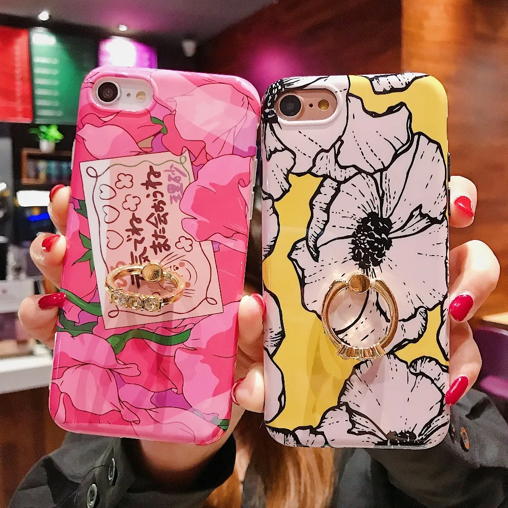 Цветочное кремниевое кольцо для ключей держатель iPhone 7 8 Plus XS Max XR розовый чехол