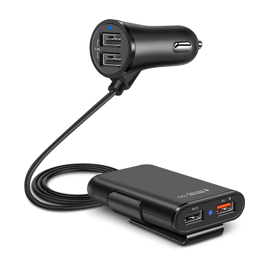POWSTRO 4 порта Быстрый 3,0+ A USB Автомобильное зарядное устройство Универсальный USB Быстрый адаптер с 5.6ft удлинитель Кабель для MPV автомобильный телефон