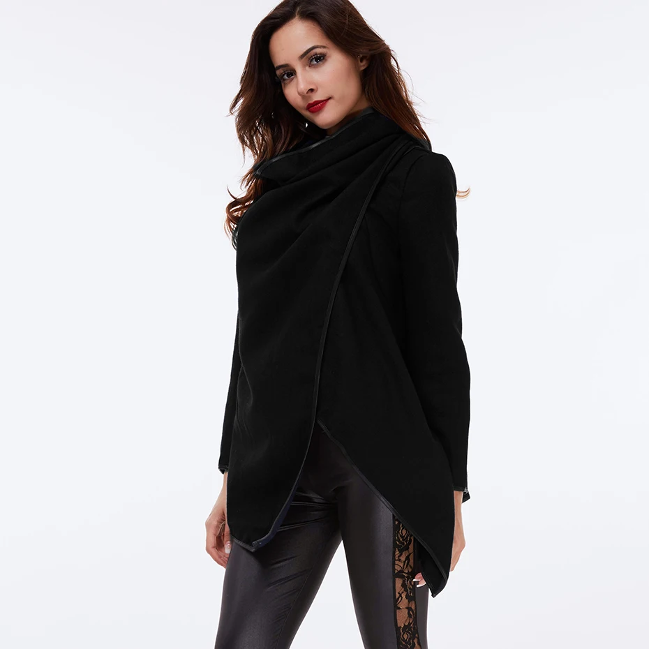 Для женщин повседневные на осень зиму модное пальто тонкий асимметричный ruched