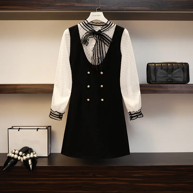 Женское двухцветное платье в стиле пэчворк с бантом большие размеры A665 для лета