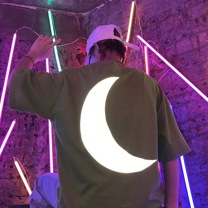 New Arrivals Hipster T Shirt Women Printed Glow In Dark Cool T-shirt Unisex Night Club Guys Reflective Moon Top Tees Femme | Женская