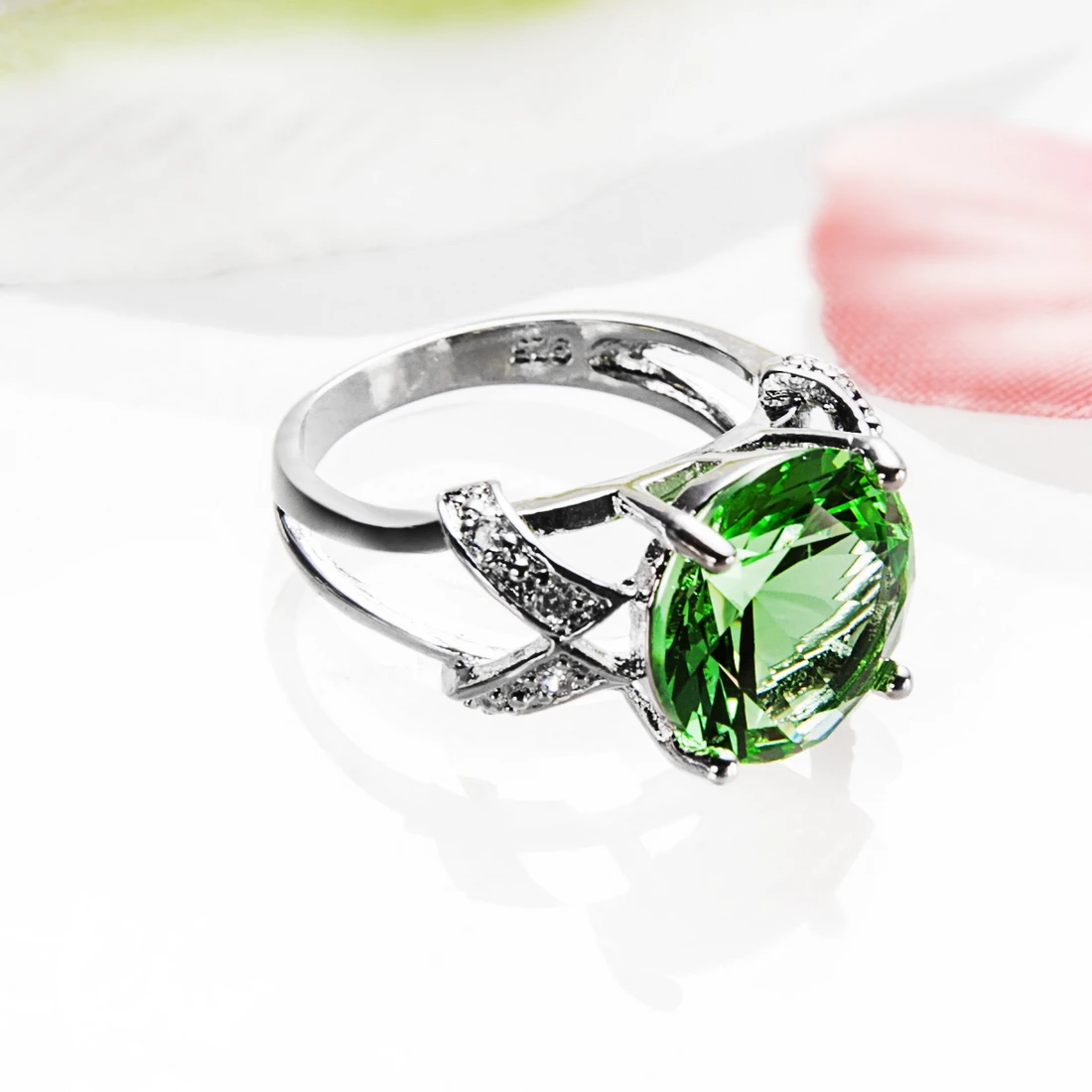 1 шт. зеленые стразы посеребренное кольцо Bijoux Модные полые круглые кольца размер 6