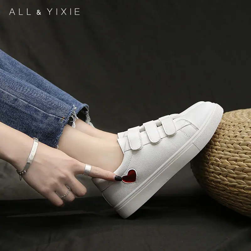 ALL YIXIE Fashion White Sneakers Woman Summer Autumn Velcro Leather Shoes Women Flats Casual Shoes Womens Platform Sneakers
