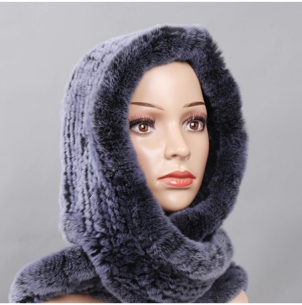 Новые русские женские шарфы с капюшоном из меха кролика рекс женские зимние теплые настоящий мех кролика шапки шарф вязаные шапки из натурального меха